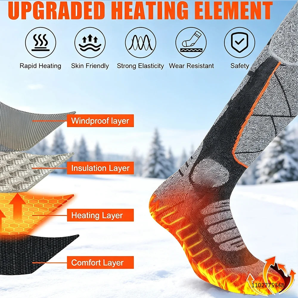 New Heated Socks Rechargeable 6000mah Electric Heated Skiing Socks Snowboarding Outdoor Sports Foot Warmer Winter Thermal Socks