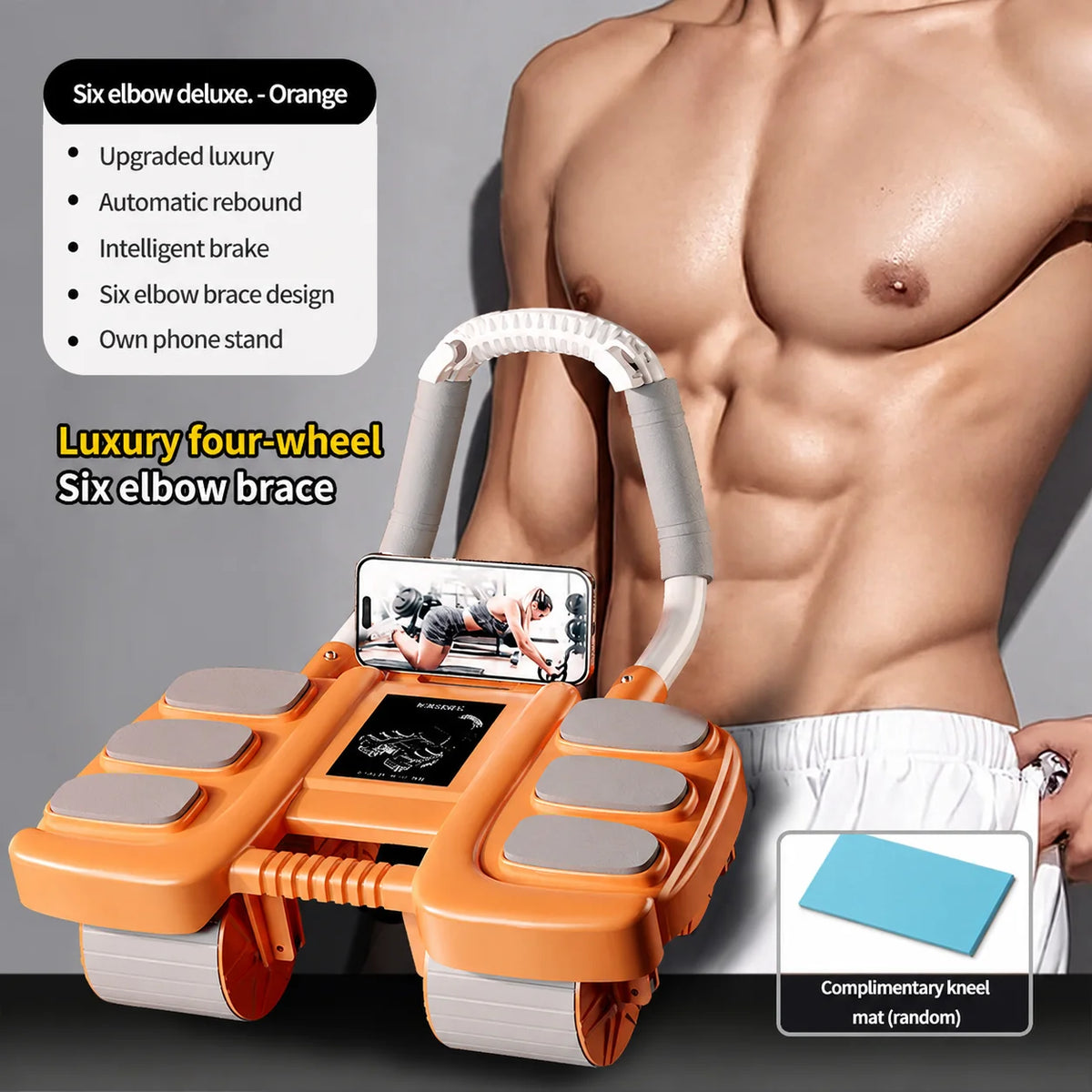 Automatic Rebound Ab Roller 4 Wheel Core Trainer with Elbow Support Abdominal Workout Exercise Equipment for Home Gym