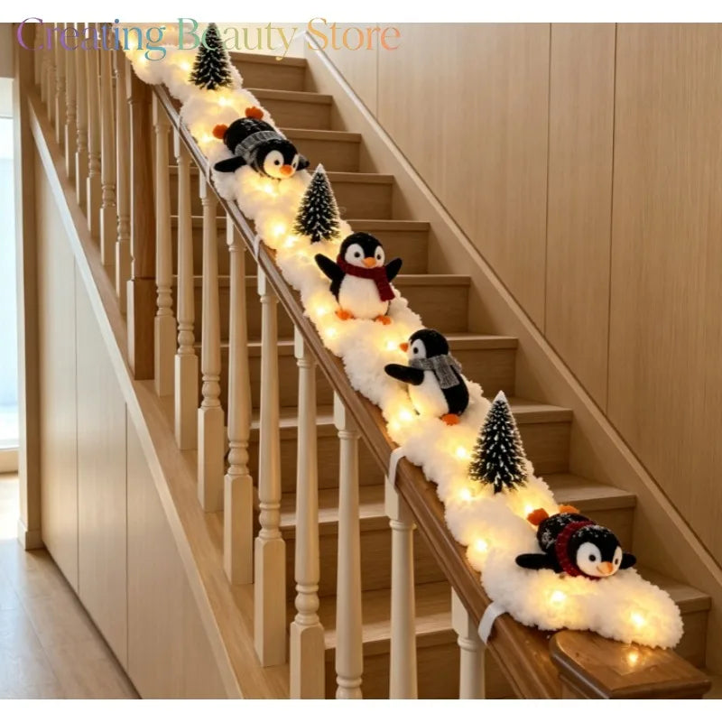 Penguin Christmas Stair Snow Decor Staircase decorative light
