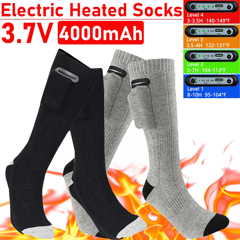 Winter Heated Socks Men's Women's Heating Foot Warmer Electric Socks Warm Sock 4000mAh Battery Thermal socks Cycling Ski Main image