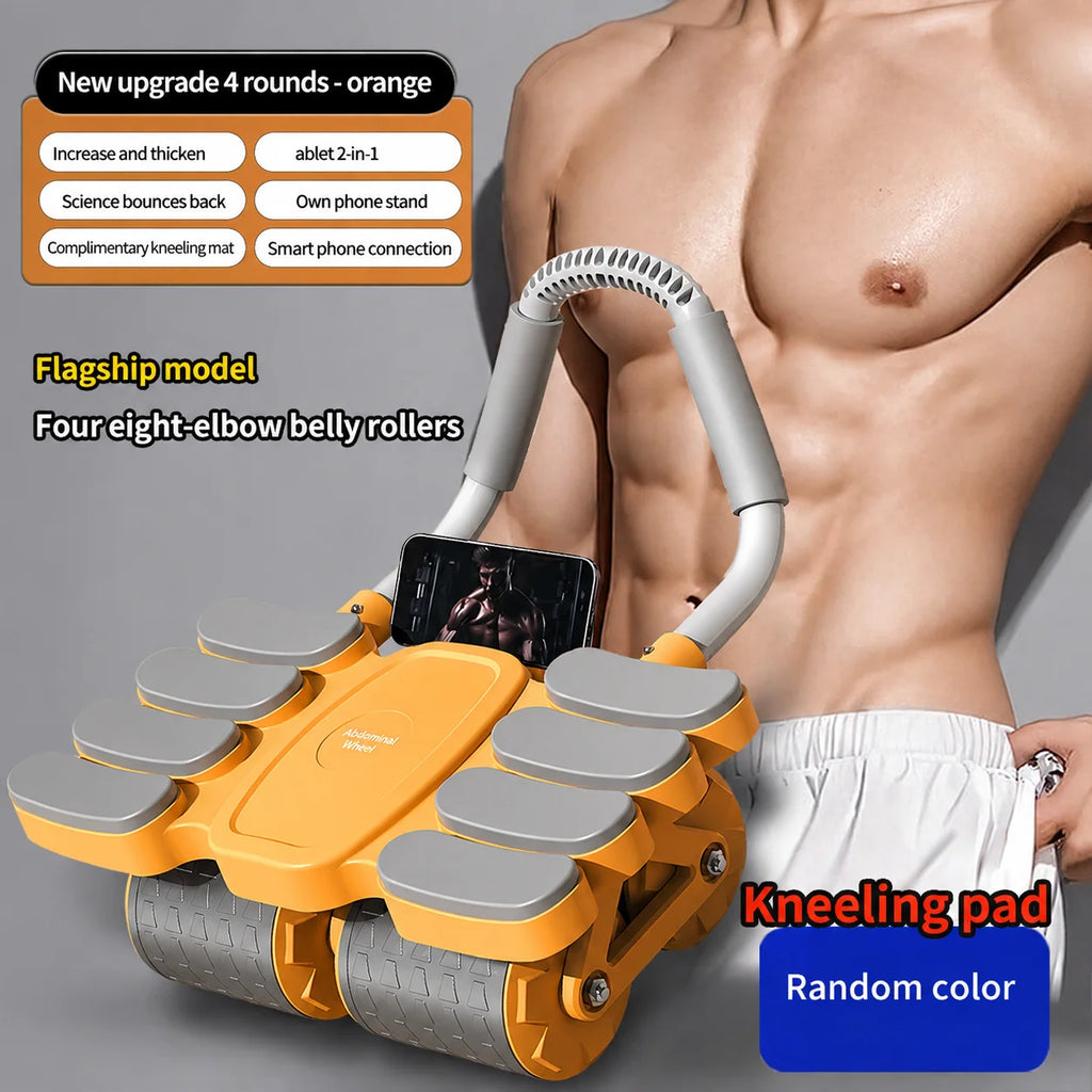 Automatic Rebound Ab Roller 4 Wheel Core Trainer with Elbow Support Abdominal Workout Exercise Equipment for Home Gym