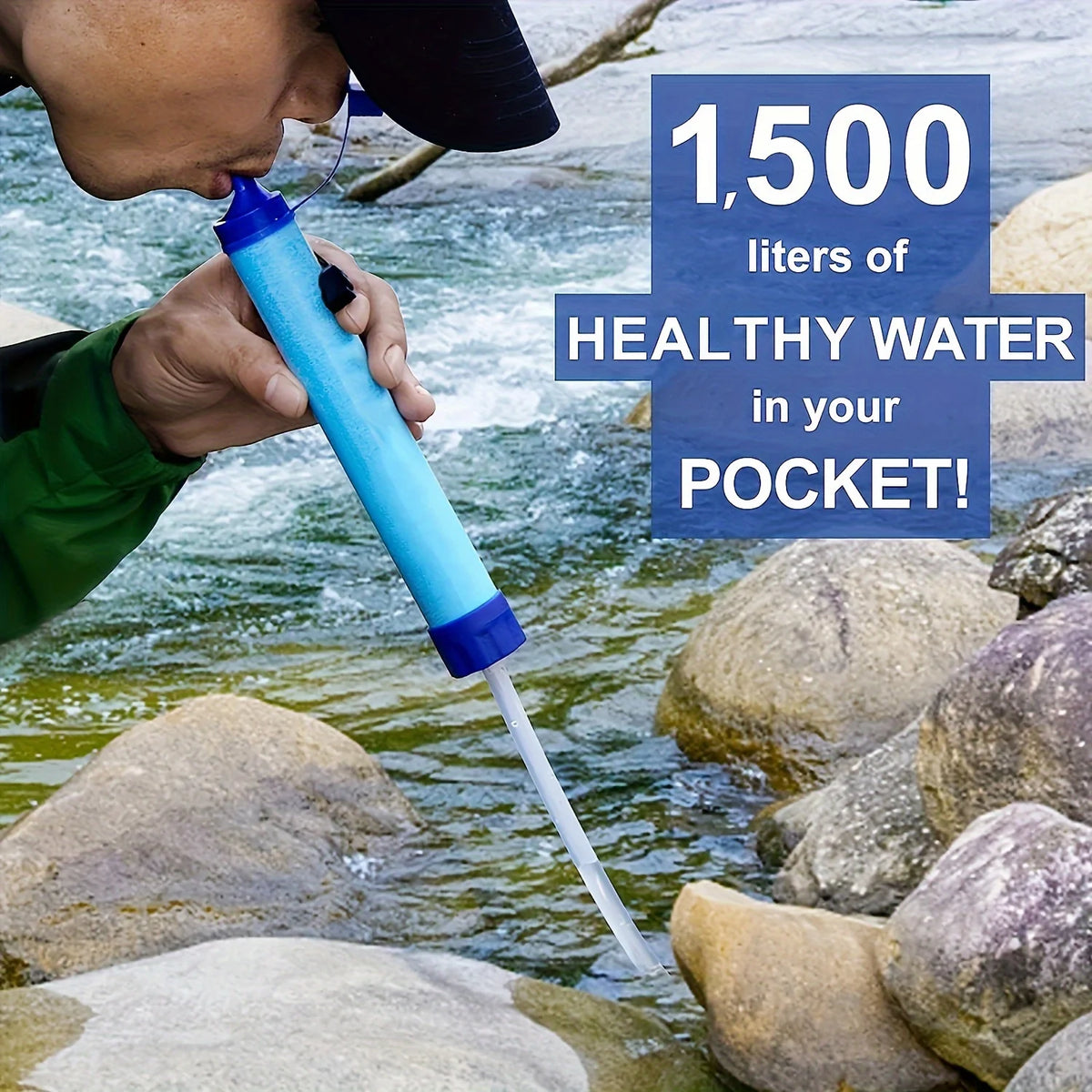 1pcs Outdoor Water Filter, Personal Straw Water Filtration System, Emergency Survival Water Purifier For Camping Hiking Climbing Main image