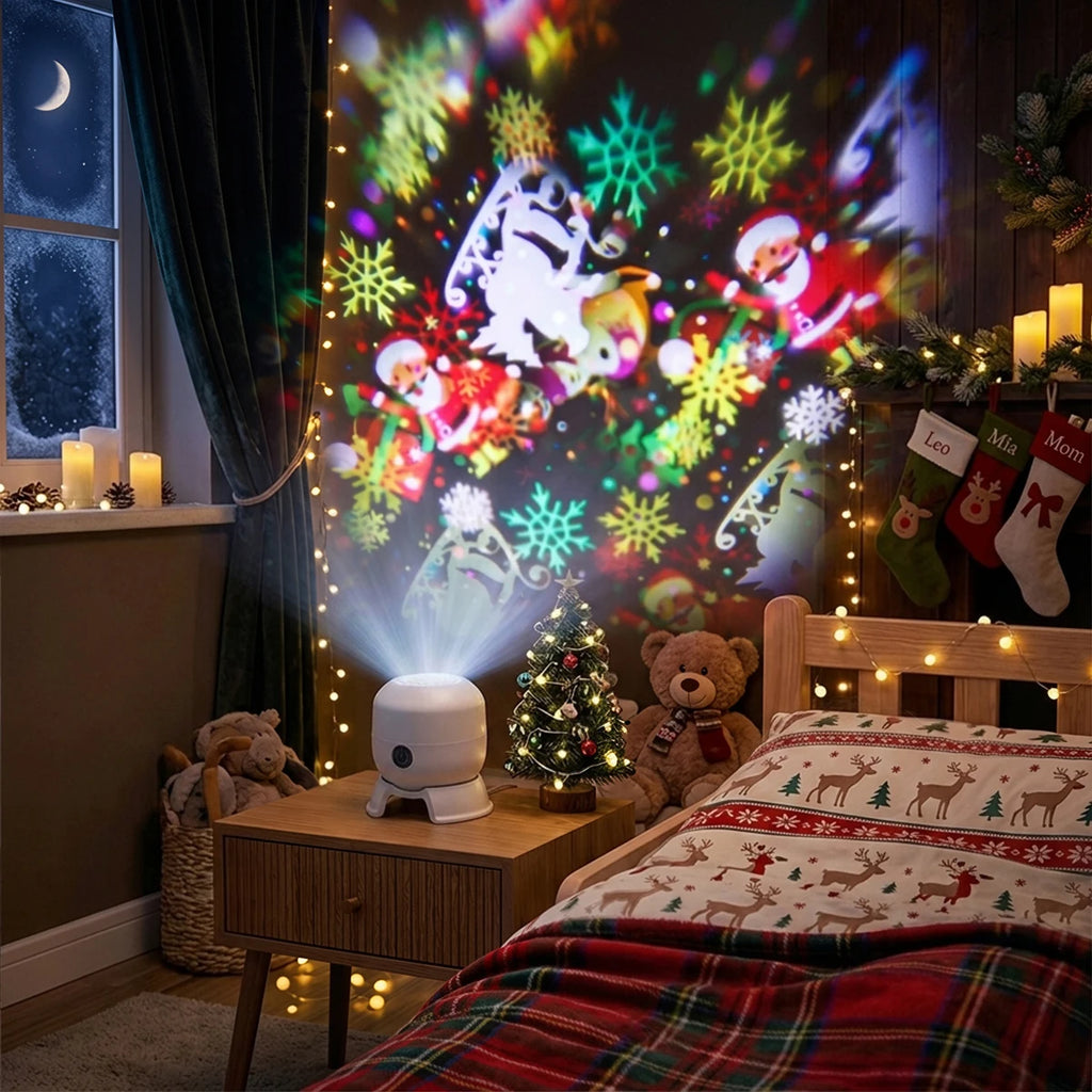 Christmas Projector Lamp Rotating LED Projector Light Adjustable Brightness Holiday Decoration Lamp for Bedroom Party Xmas Gift