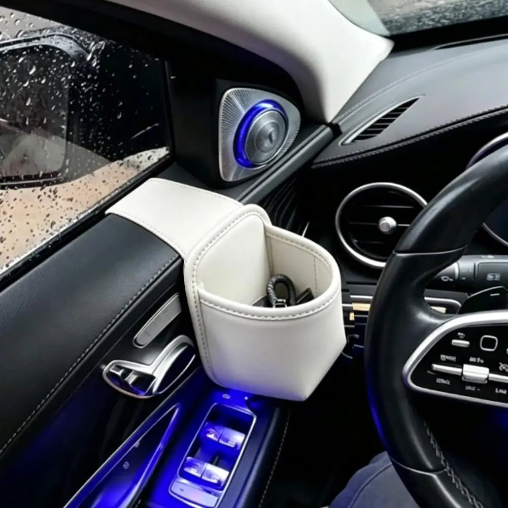 Multifunctional Car Door Hanging Storage Pocket Universal Leather Cup Holder Window Side Storage Bucket Car Interior Organizer