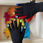 Multi-Color Rhinestone Knitted Gloves Glitter Finish Keep Warm Five-fingered Gloves Random Diamond Embellishments