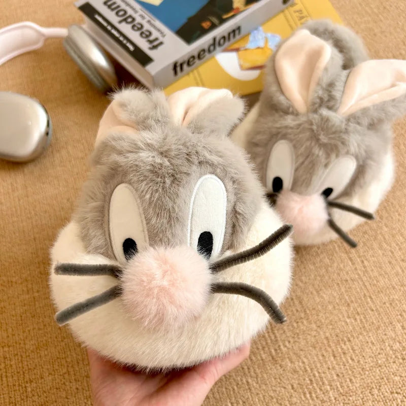 Warm Plush Winter Cotton Slippers For Women Lovely House Shoes Funny Cartoon Rabbit Style Thick Sole Female Home Fluffy Slipper