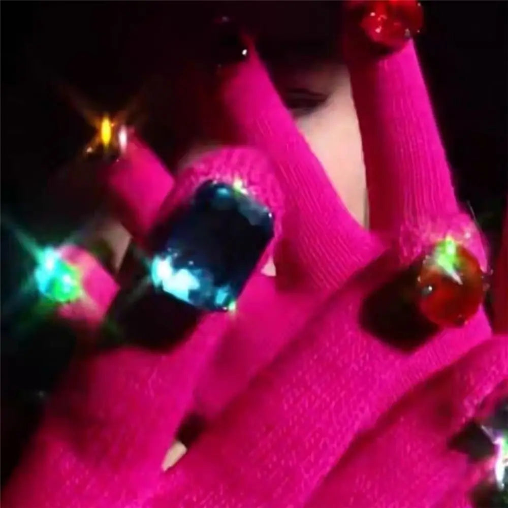Multi-Color Rhinestone Knitted Gloves Glitter Finish Keep Warm Five-fingered Gloves Random Diamond Embellishments Secondary image