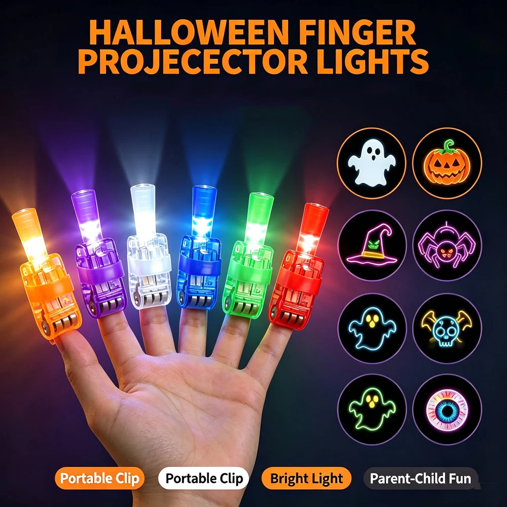 LED Halloween Finger Projector Flashlight Halloween Patterns Party Toy Halloween Treats Bag Stuffers Birthday Party Favors