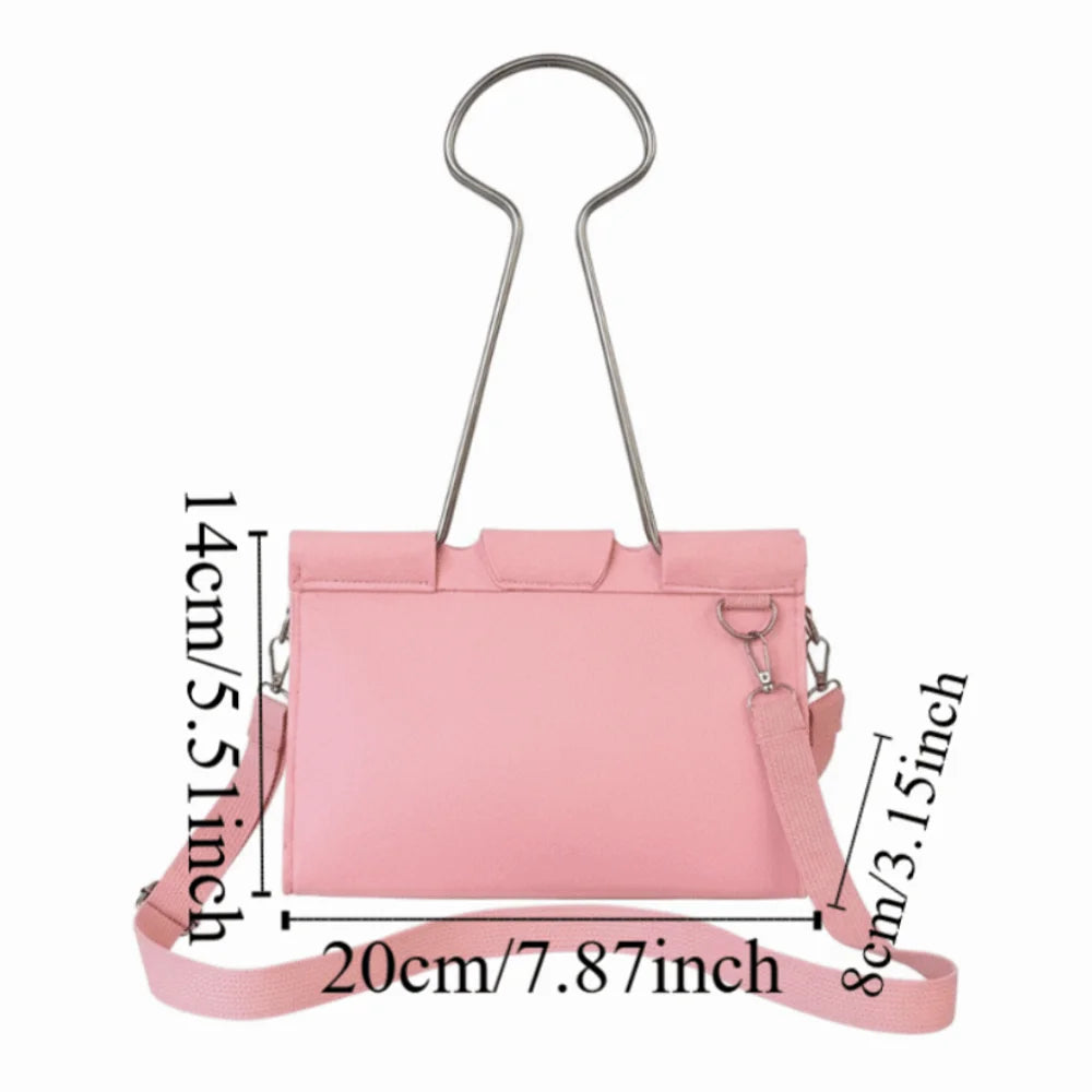 Large-Capacity Felt Binder Clip Crossbody Bag Quirky Fun Shape Long Tail Clip Handbag Solid Color Unique Funny Shoulder Bag