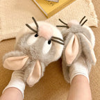 Warm Plush Winter Cotton Slippers For Women Lovely House Shoes Funny Cartoon Rabbit Style Thick Sole Female Home Fluffy Slipper