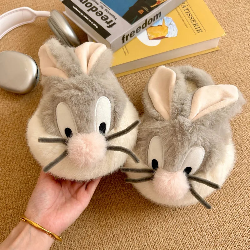 Warm Plush Winter Cotton Slippers For Women Lovely House Shoes Funny Cartoon Rabbit Style Thick Sole Female Home Fluffy Slipper