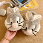 Warm Plush Winter Cotton Slippers For Women Lovely House Shoes Funny Cartoon Rabbit Style Thick Sole Female Home Fluffy Slipper