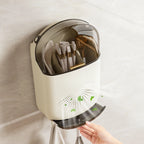 Wall Mounted Chopstick Holder with Lid, No-Drain Kitchen Organizer with Hooks & Phone Stand, Dustproof Cutlery Storage Rack