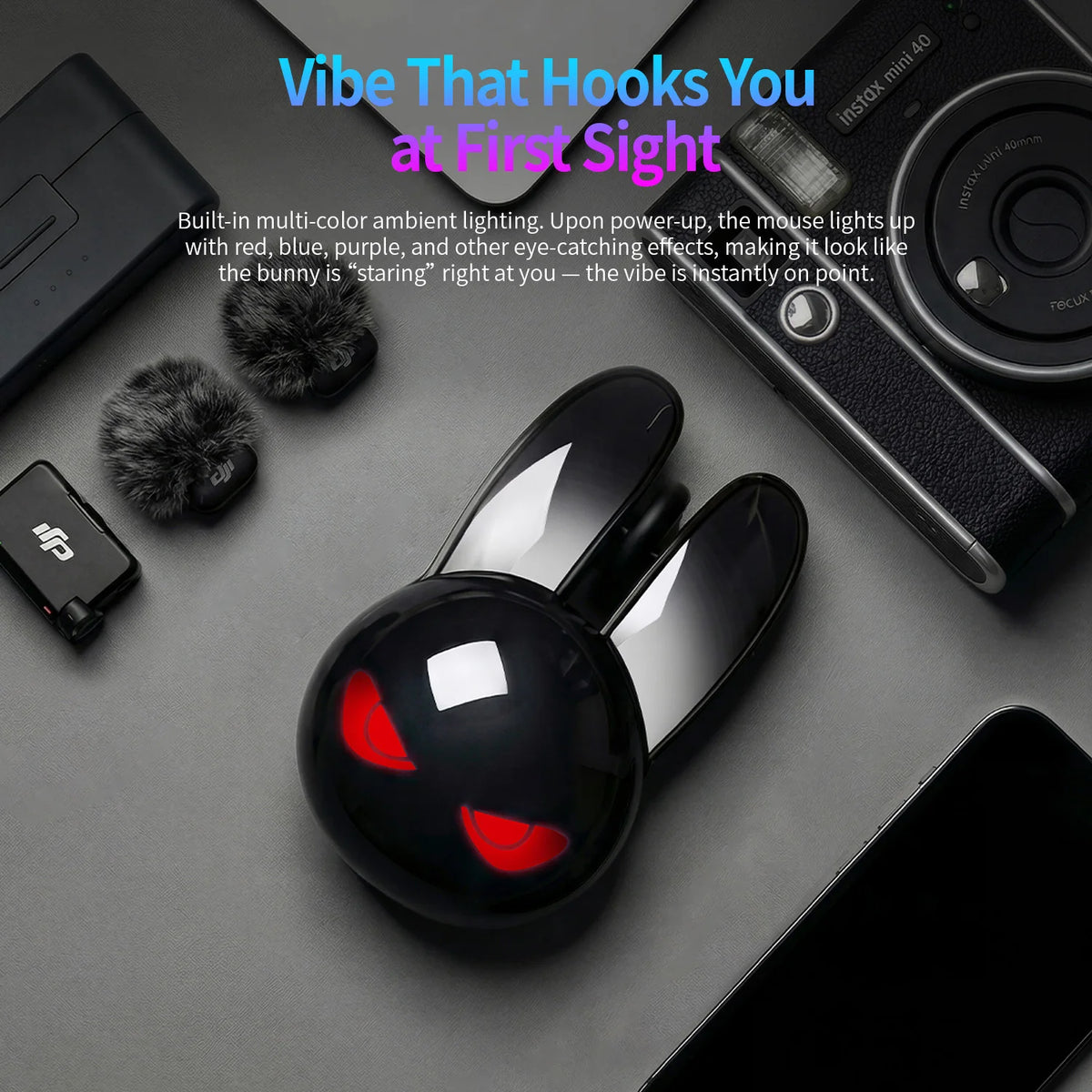 MOFII M6C Evil Rabbit Dual-mode Mouse, Black Cool Rabbit Shape, RGB Ambient Light, Silent Rechargeable, Multi-device Compatible
