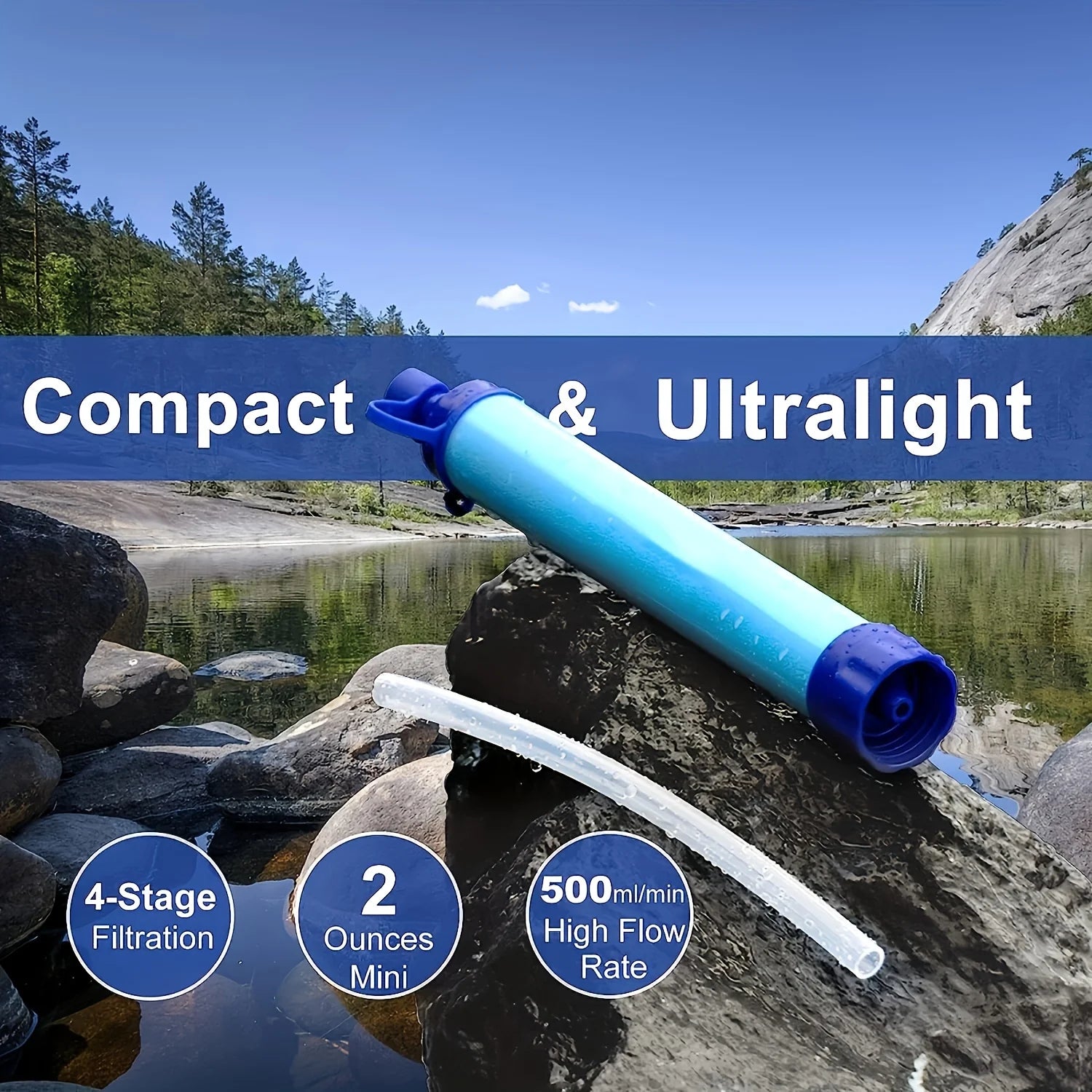 1pcs Outdoor Water Filter, Personal Straw Water Filtration System, Emergency Survival Water Purifier For Camping Hiking Climbing Secondary image