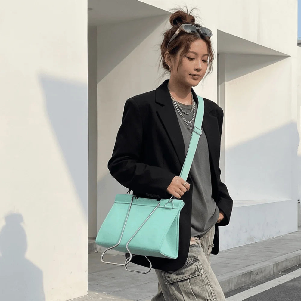 Large-Capacity Felt Binder Clip Crossbody Bag Quirky Fun Shape Long Tail Clip Handbag Solid Color Unique Funny Shoulder Bag Secondary image