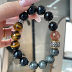 12mm Natural Yellow Tiger Eye Stone Transfer Bead Bracelet with Natural Lightning Pattern, Fashionable and Cool Unisex Bracelet
