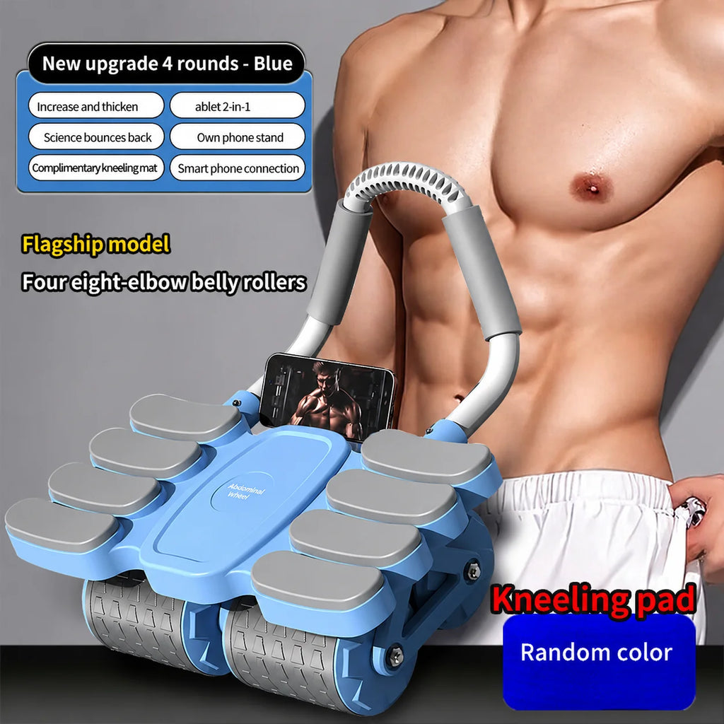 Automatic Rebound Ab Roller 4 Wheel Core Trainer with Elbow Support Abdominal Workout Exercise Equipment for Home Gym