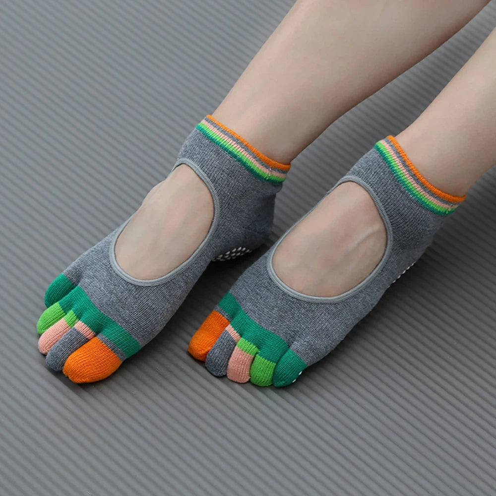 Colorful Five Finger Yoga Socks Design High Quality Women Sports Socks Profession Silicone Anti-slip Pilates Dance Cotton Socks