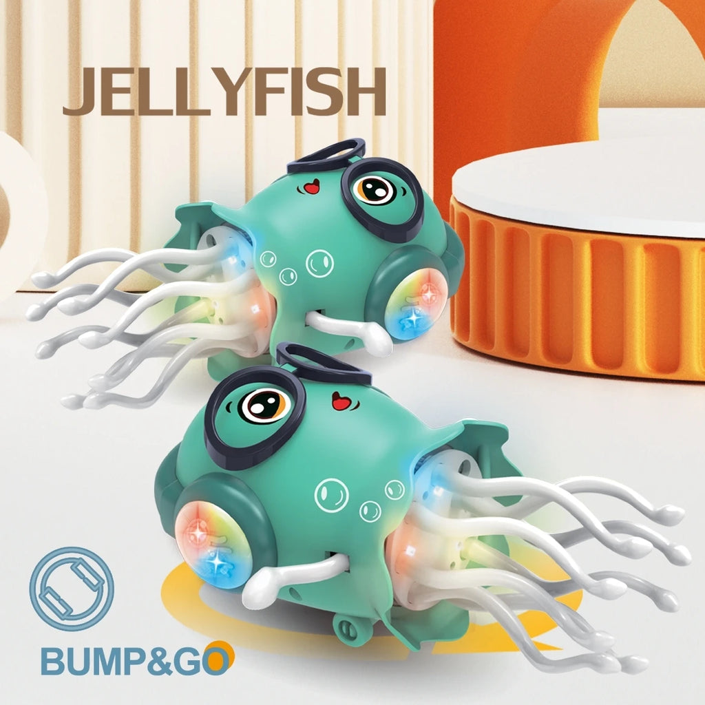 Electrically-Powered Crawling Dancing Jellyfish Toy, An Octopus With Automatic Obstacle Sensor, Intelligent LED Lights and Mu