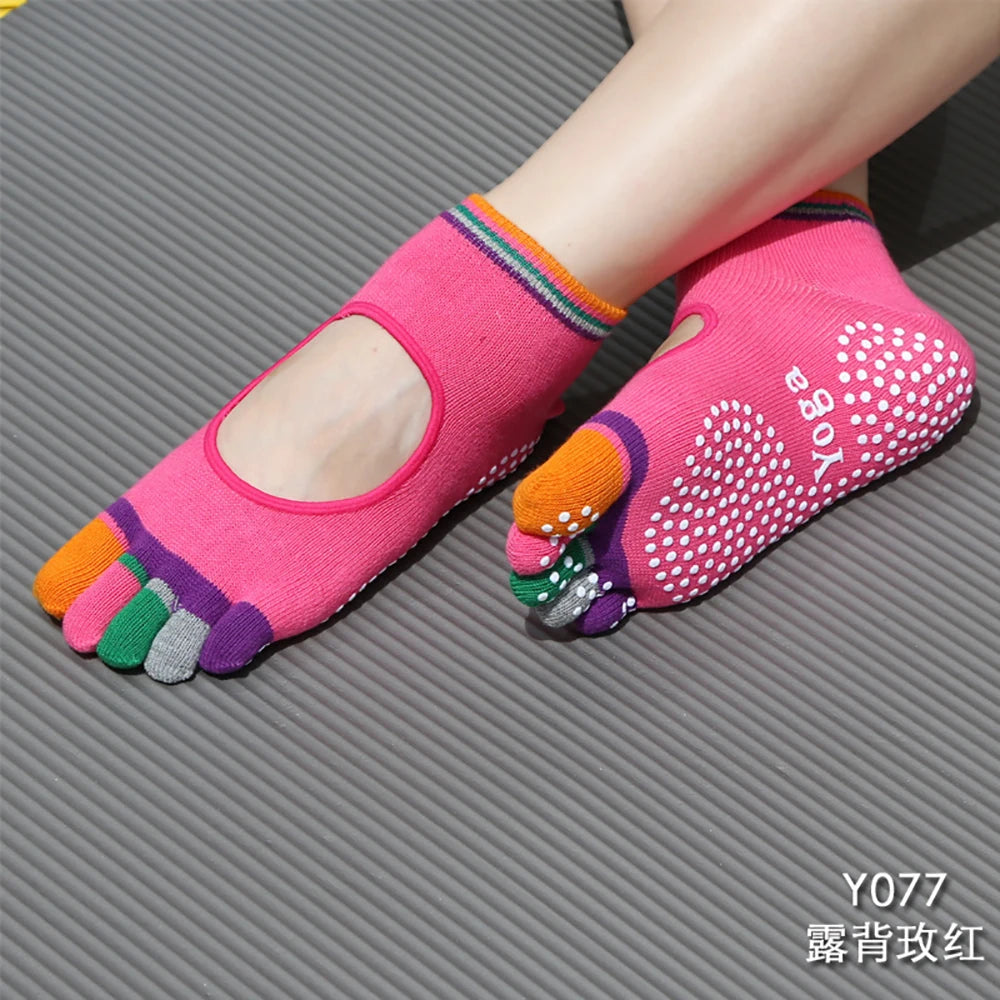 Colorful Five Finger Yoga Socks Design High Quality Women Sports Socks Profession Silicone Anti-slip Pilates Dance Cotton Socks