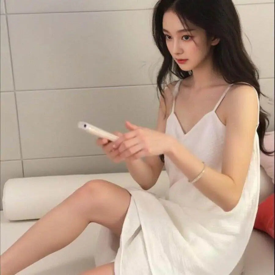 Adjustable Shoulder Strap Cotton Bath Robe Women's Sleepwear Skin-friendly Absorbent Backless Dress Home Textile Towel