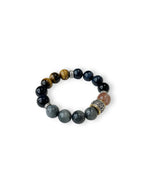 12mm Natural Yellow Tiger Eye Stone Transfer Bead Bracelet with Natural Lightning Pattern, Fashionable and Cool Unisex Bracelet