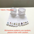 Creative Rhinestone Toe Nail Art Five‑Toe Socks, Breathable Polyester Split‑Toe Mid‑Calf Socks, Multi‑Color Trendy Casual Socks