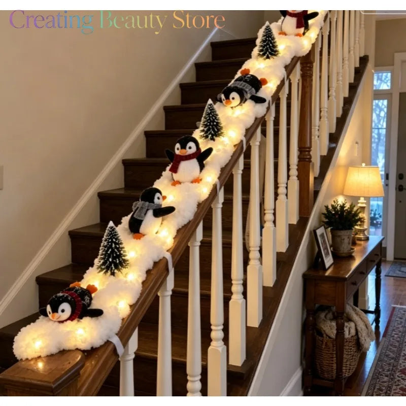Penguin Christmas Stair Snow Decor Staircase decorative light