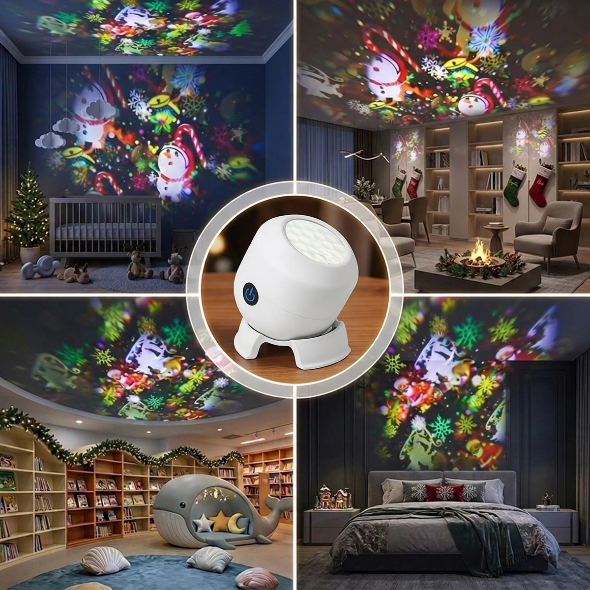 Christmas Projector Lamp Rotating LED Projector Light Adjustable Brightness Holiday Decoration Lamp for Bedroom Party Xmas Gift