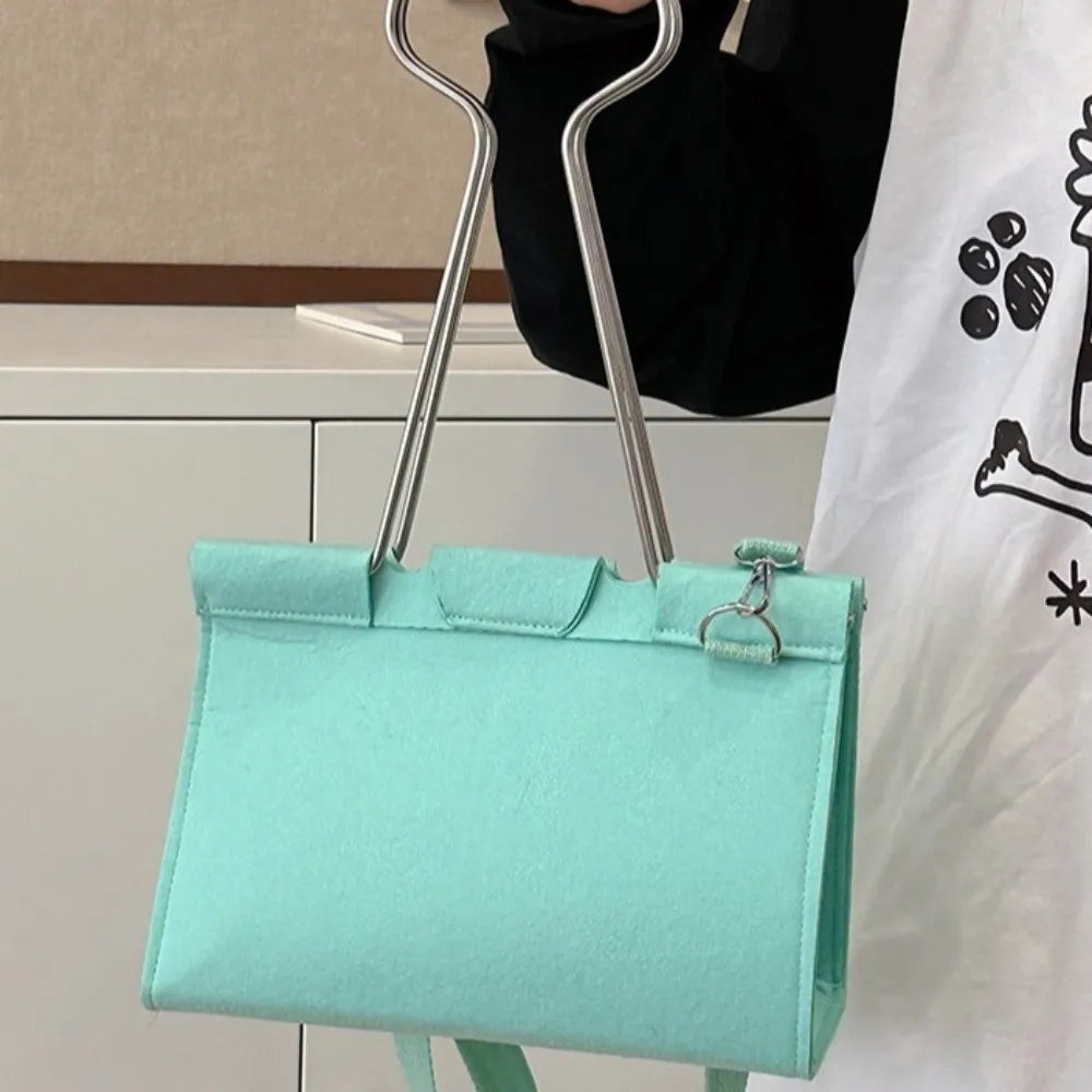 Large-Capacity Felt Binder Clip Crossbody Bag Quirky Fun Shape Long Tail Clip Handbag Solid Color Unique Funny Shoulder Bag