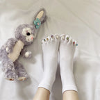 Creative Rhinestone Toe Nail Art Five‑Toe Socks, Breathable Polyester Split‑Toe Mid‑Calf Socks, Multi‑Color Trendy Casual Socks