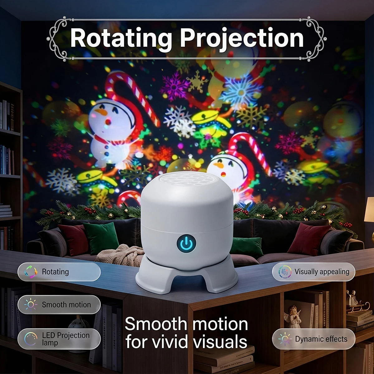 Christmas Projector Lamp Rotating LED Projector Light Adjustable Brightness Holiday Decoration Lamp for Bedroom Party Xmas Gift
