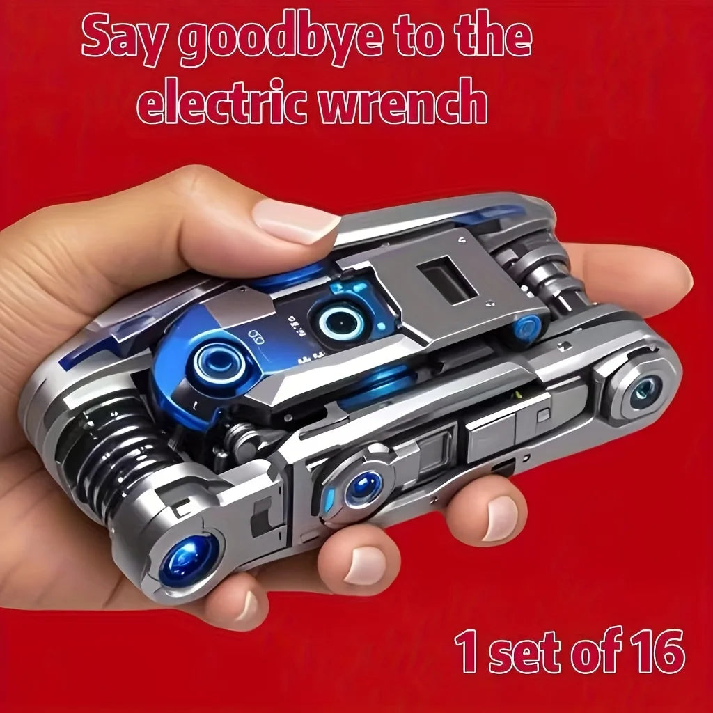 16-in-1 Socket Wrench Set, Non-Slip Rotating Head. Durable Stainless Steel for Home & Car Repairs. Easy & Universal Tool. Main image