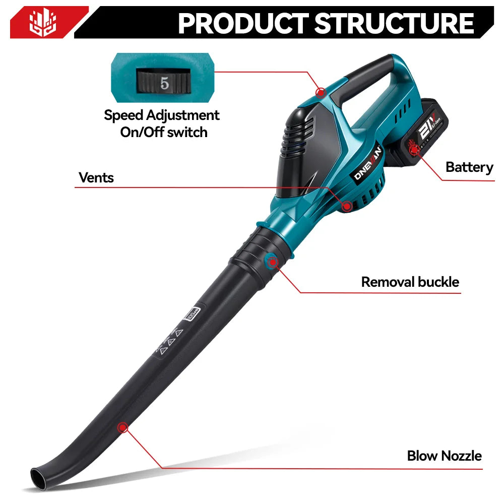 ONEVAN 5500W Brushless Electric Air Blower Cordless Leaf Dust Snow Blowing Clean High Power Tool For Makita 18V Battery Pin