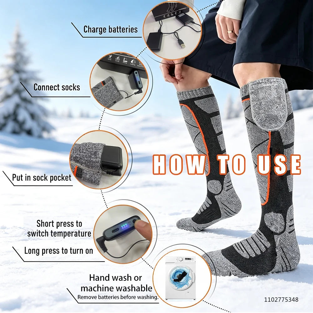 New Heated Socks Rechargeable 6000mah Electric Heated Skiing Socks Snowboarding Outdoor Sports Foot Warmer Winter Thermal Socks
