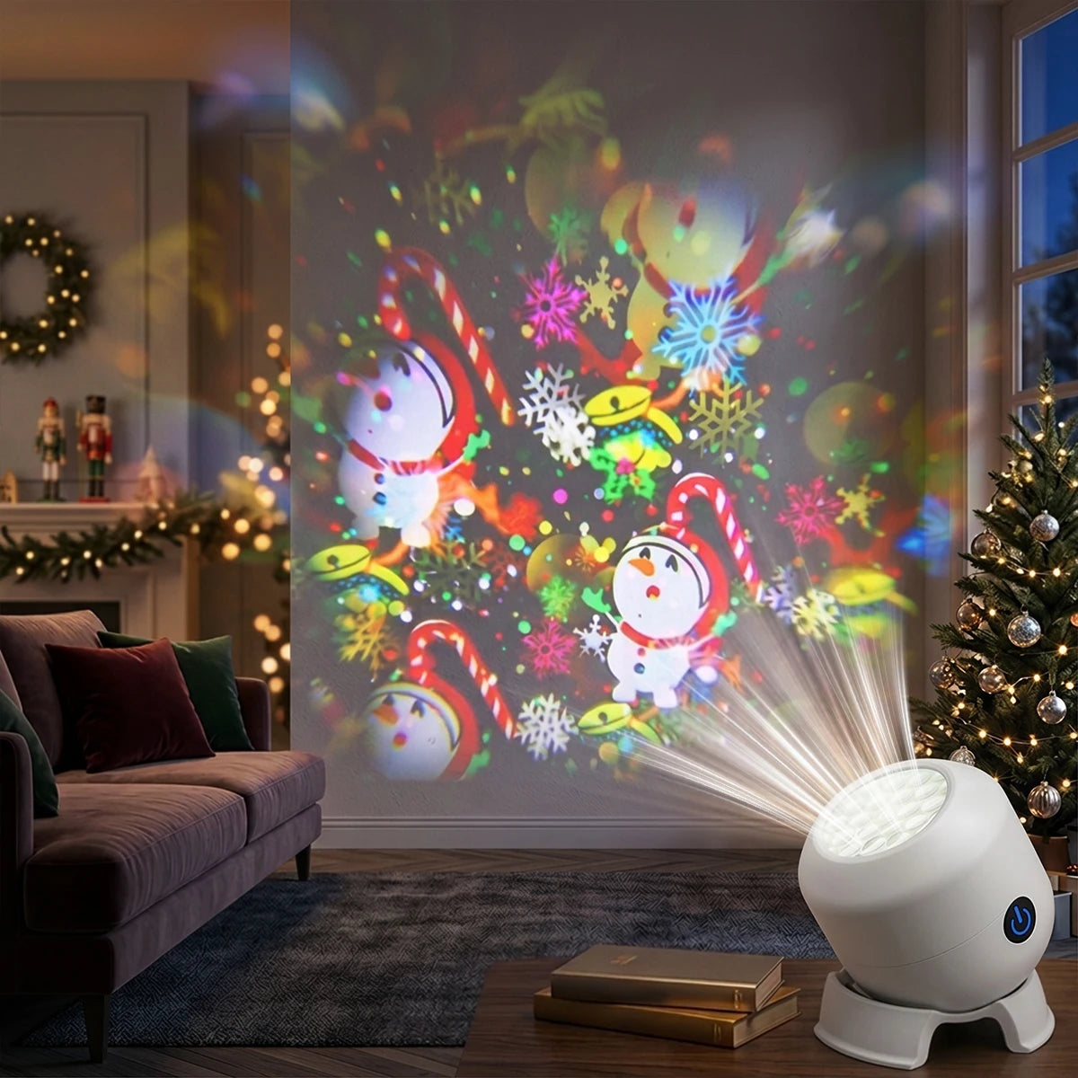 Christmas Projector Lamp Rotating LED Projector Light Adjustable Brightness Holiday Decoration Lamp for Bedroom Party Xmas Gift