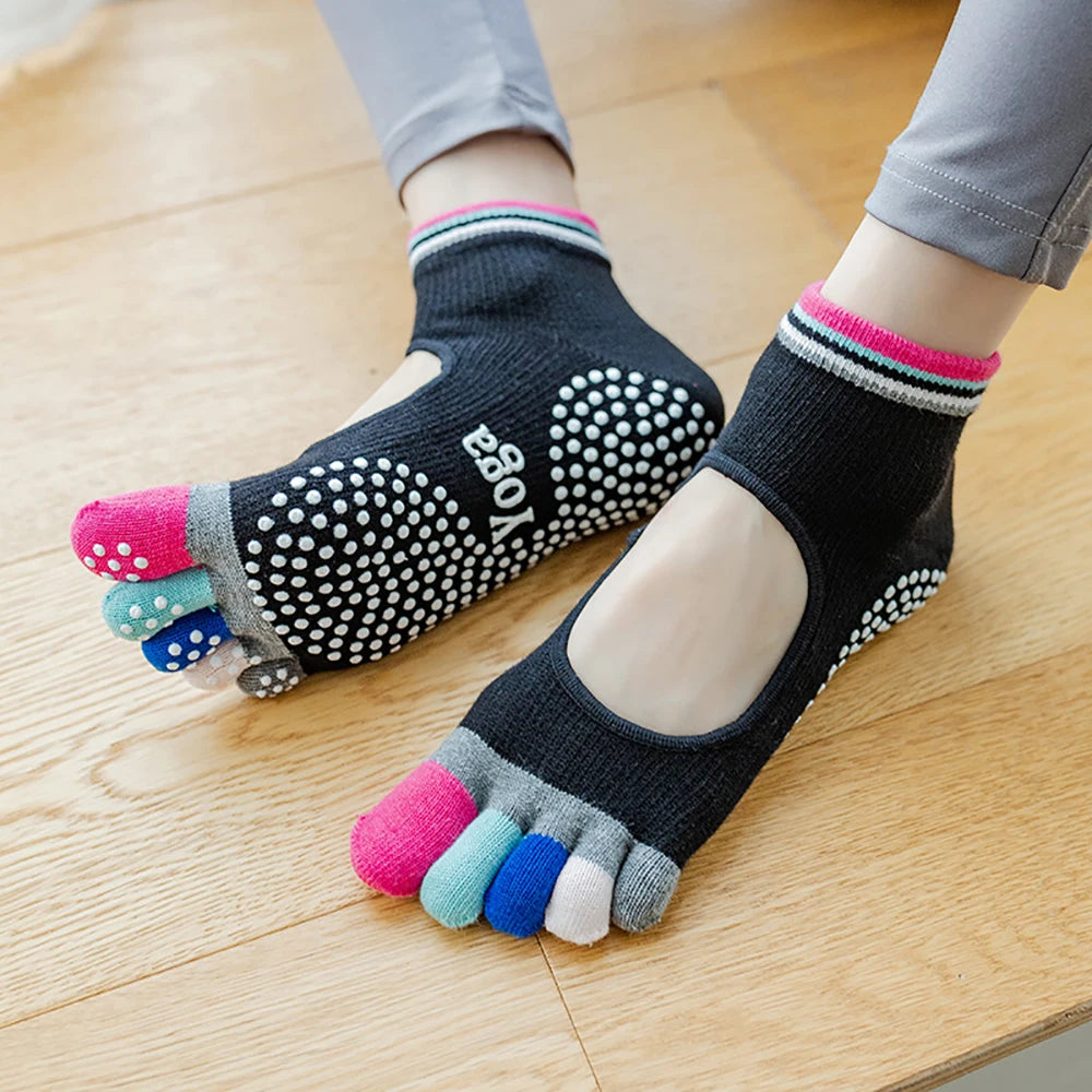 Colorful Five Finger Yoga Socks Design High Quality Women Sports Socks Profession Silicone Anti-slip Pilates Dance Cotton Socks