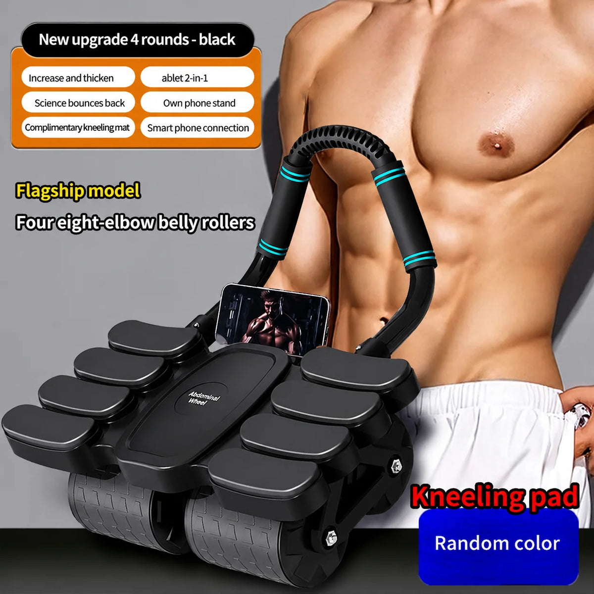 Automatic Rebound Ab Roller 4 Wheel Core Trainer with Elbow Support Abdominal Workout Exercise Equipment for Home Gym